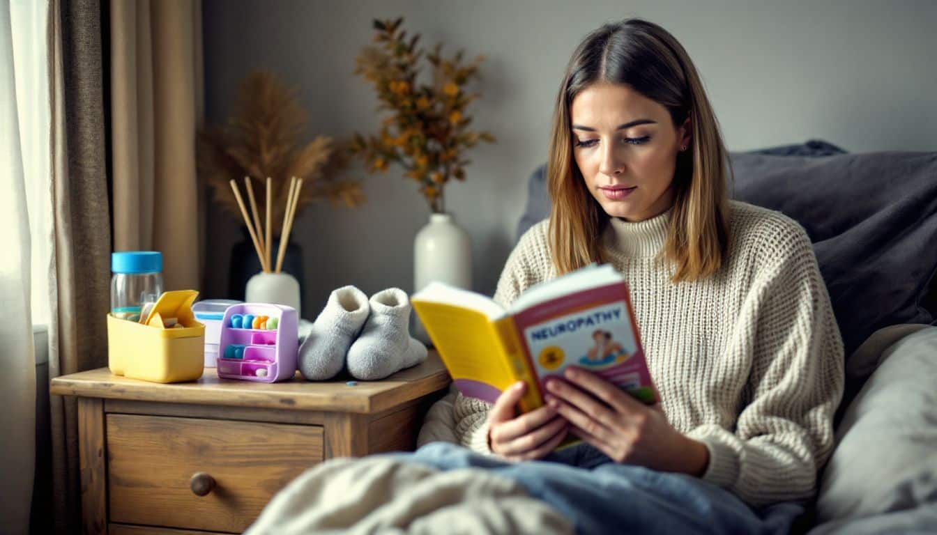 woman reading book about neuropathy